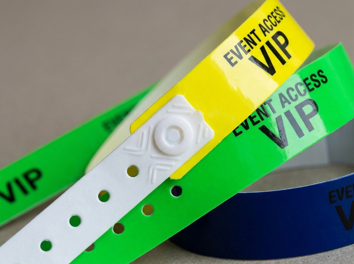 Pulseiras de vinil PVC coloridas para controle de acesso com fecho inviolável